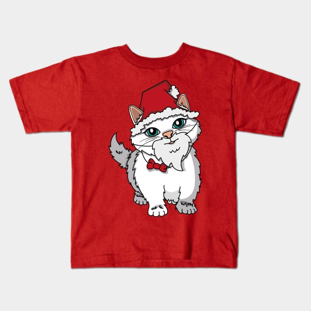 Santa Kitten, white kitten dressed as Santa Claus. Kids T-Shirt by Greeny Designs